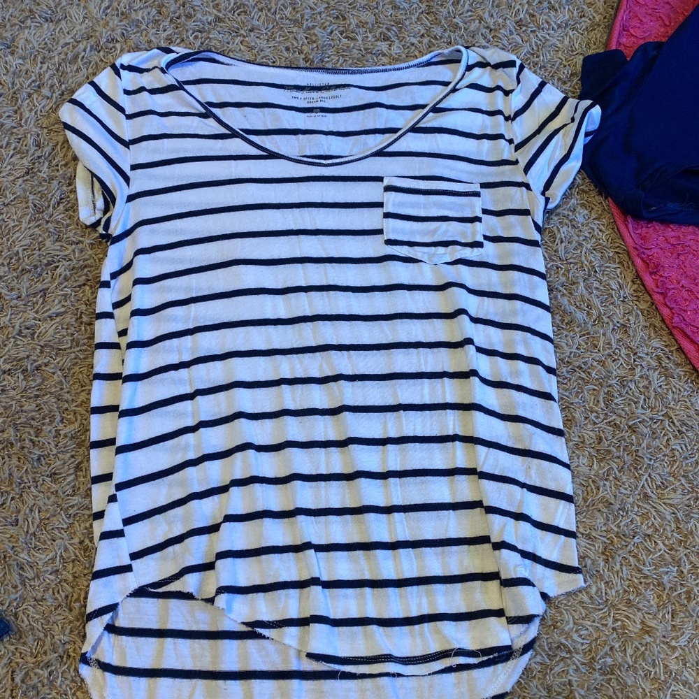 Hollister White and Navy stripe shirt